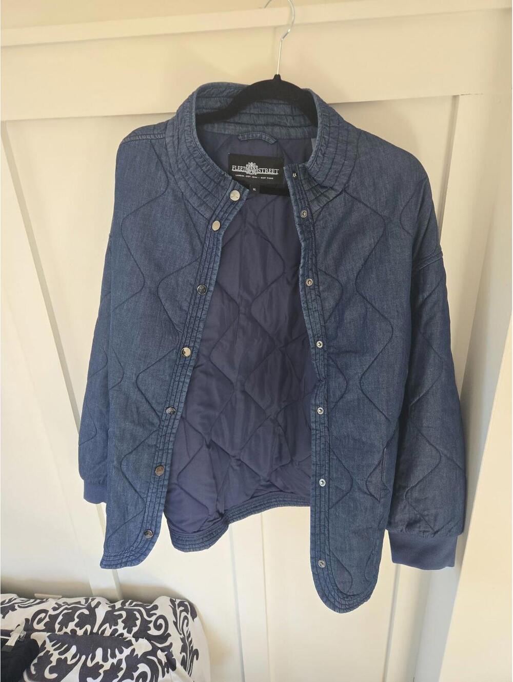 Fleet Street Quilted Denim Bomber Jacket Size XL